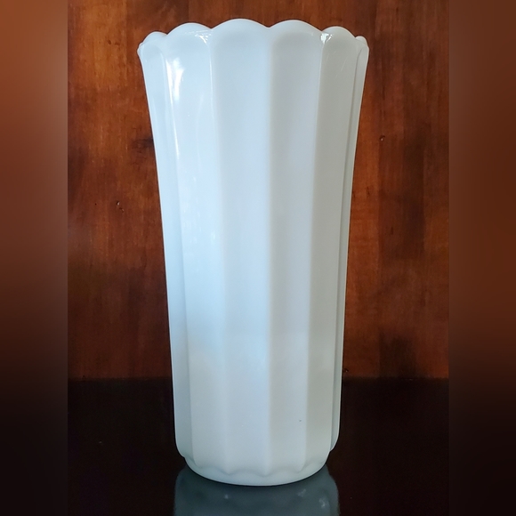 Continental Can Company Other - 1960s 8 1/2" Paneled & Scalloped Rim Continental Can Co. Milk Glass Vase
